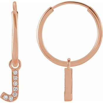 14K .025 CTW Natural Diamond Single Initial J Hoop Earring - Balacia