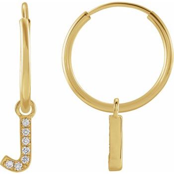 14K .025 CTW Natural Diamond Single Initial J Hoop Earring - Balacia