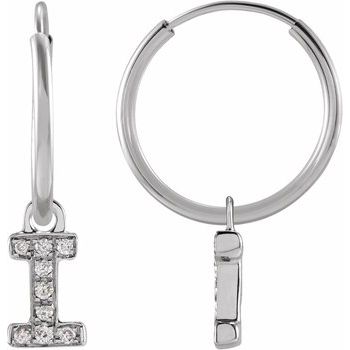 14K .03 CTW Natural Diamond Single Initial I Hoop Earring - Balacia
