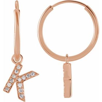 14K .03 CTW Natural Diamond Single Initial K Hoop Earring - Balacia