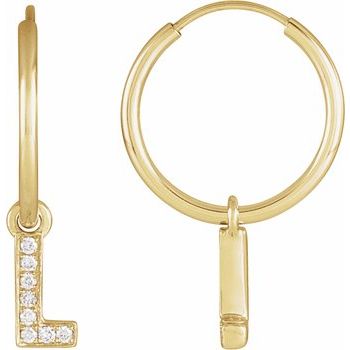 14K .03 CTW Natural Diamond Single Initial L Hoop Earring - Balacia