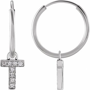 14K .03 CTW Natural Diamond Single Initial T Hoop Earring - Balacia