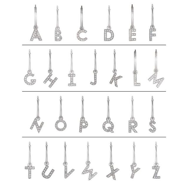 14K .03 CTW Natural Diamond Single Initial T Hoop Earring - Balacia