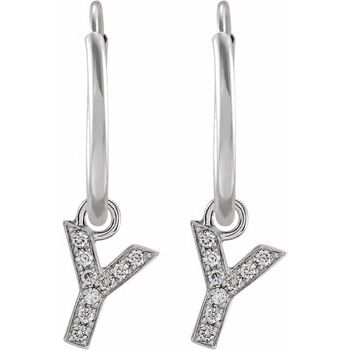 14K .03 CTW Natural Diamond Single Initial Y Hoop Earring - Balacia