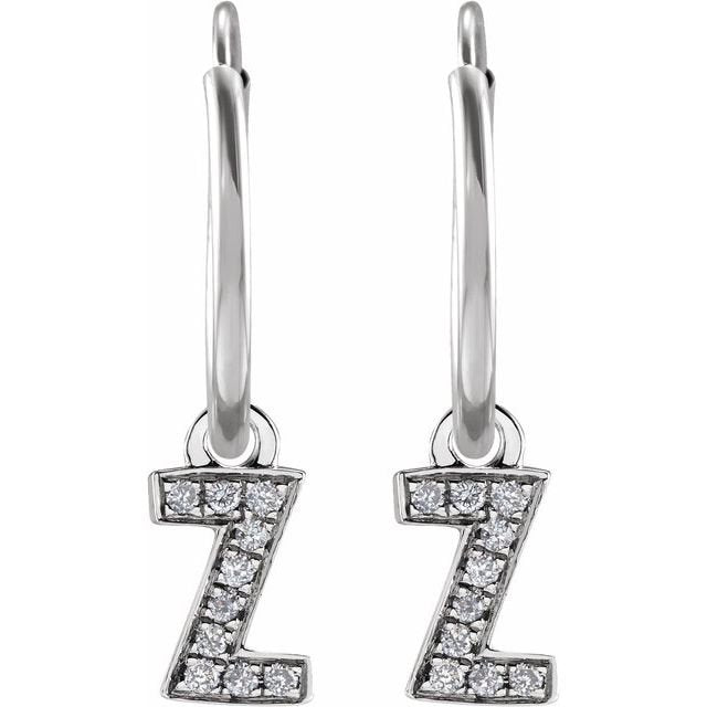 14K .03 CTW Natural Diamond Single Initial Z Hoop Earring - Balacia