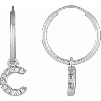 14K .04 CTW Natural Diamond Single Initial C Hoop Earring - Balacia