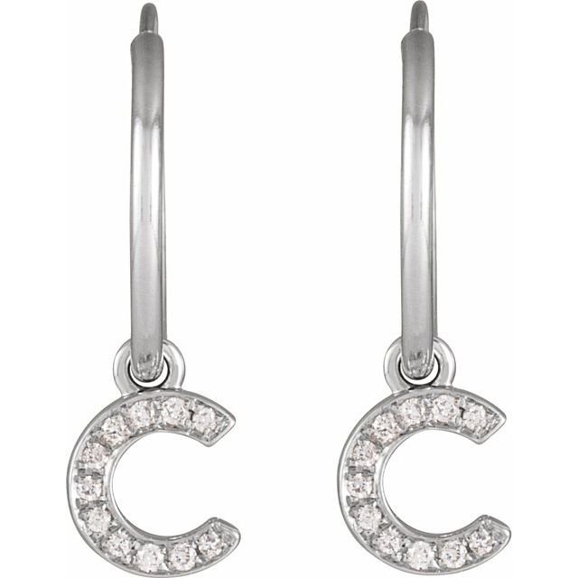 14K .04 CTW Natural Diamond Single Initial C Hoop Earring - Balacia