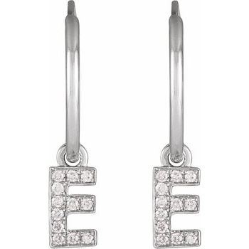 14K .04 CTW Natural Diamond Single Initial E Hoop Earring - Balacia