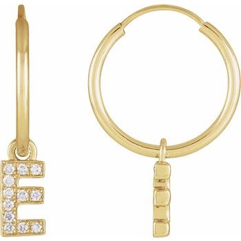 14K .04 CTW Natural Diamond Single Initial E Hoop Earring - Balacia