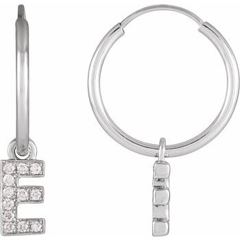 14K .04 CTW Natural Diamond Single Initial E Hoop Earring - Balacia