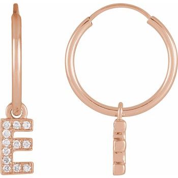 14K .04 CTW Natural Diamond Single Initial E Hoop Earring - Balacia