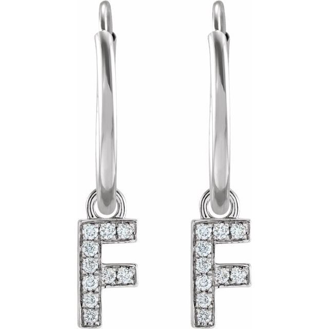 14K .04 CTW Natural Diamond Single Initial F Hoop Earring - Balacia