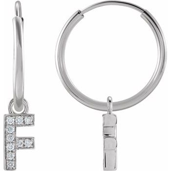 14K .04 CTW Natural Diamond Single Initial F Hoop Earring - Balacia
