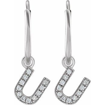 14K .04 CTW Natural Diamond Single Initial U Hoop Earring - Balacia