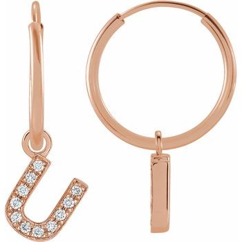 14K .04 CTW Natural Diamond Single Initial U Hoop Earring - Balacia