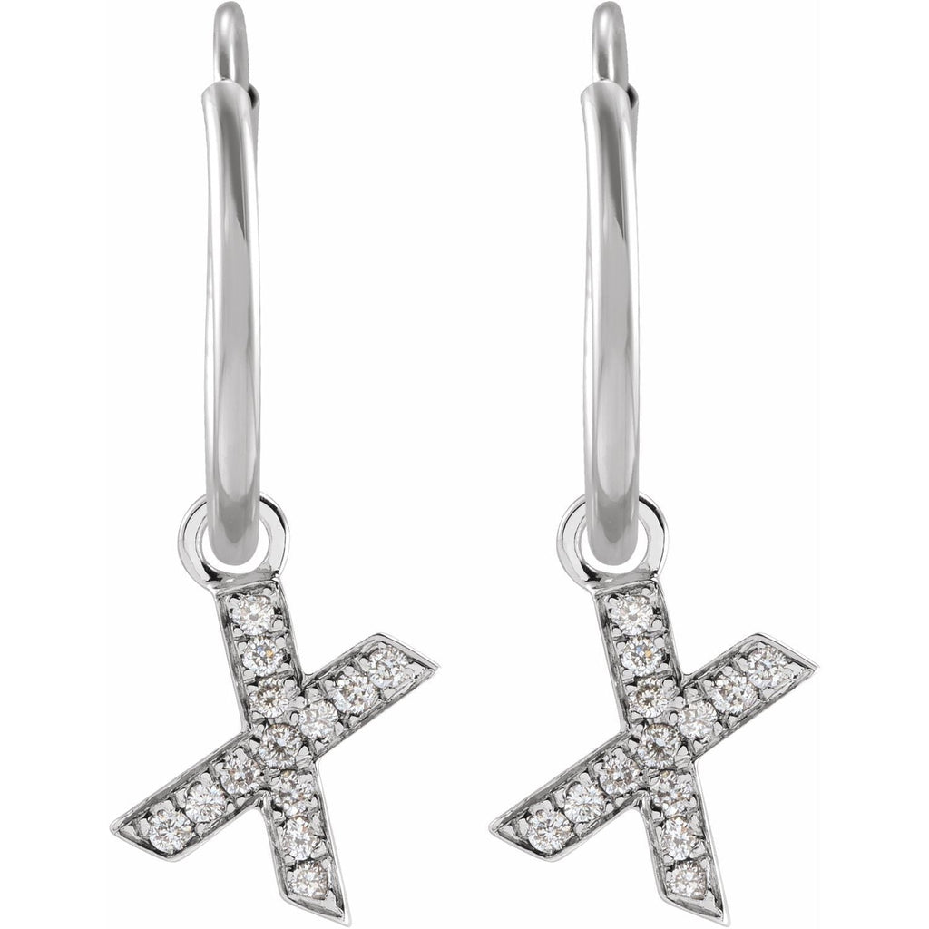 14K .04 CTW Natural Diamond Single Initial X Hoop Earring - Balacia