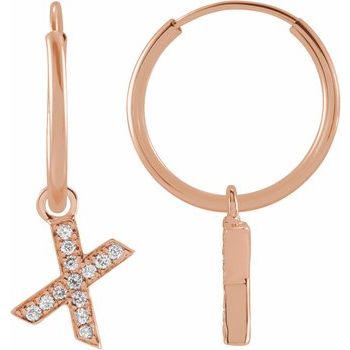 14K .04 CTW Natural Diamond Single Initial X Hoop Earring - Balacia