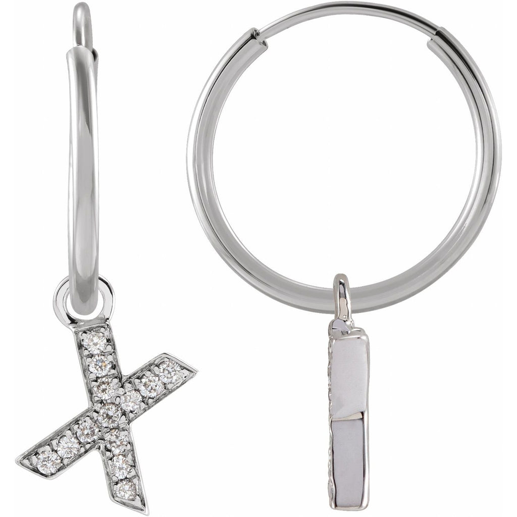 14K .04 CTW Natural Diamond Single Initial X Hoop Earring - Balacia