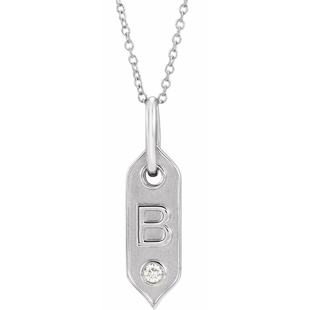 14K .05 CT Natural Diamond Initial B 16 - 18" Necklace - Balacia