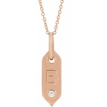 14K .05 CT Natural Diamond Initial B 16 - 18" Necklace - Balacia