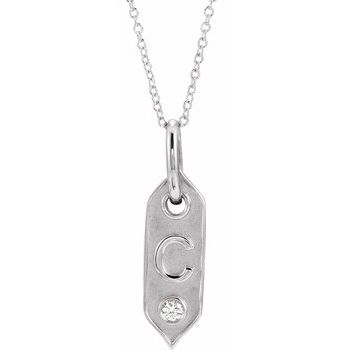14K .05 CT Natural Diamond Initial C 16 - 18" Necklace - Balacia