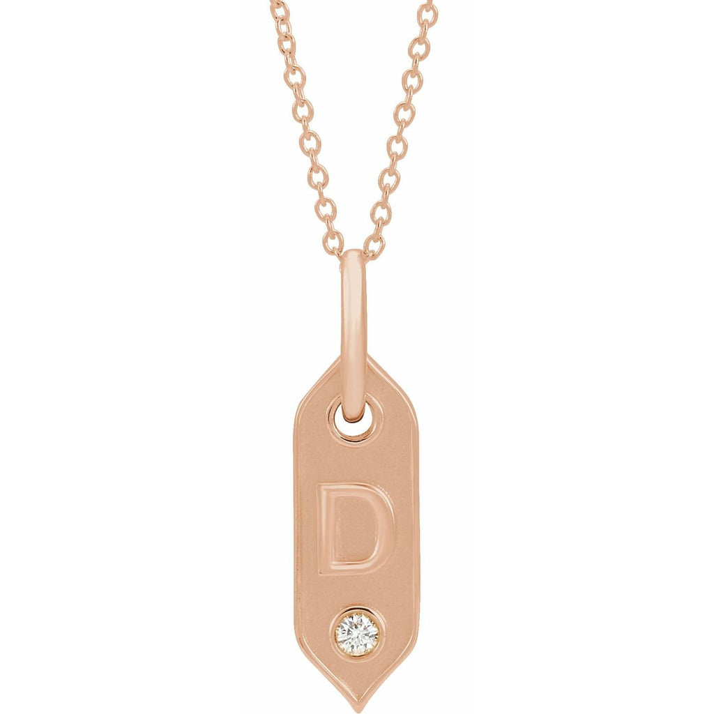 14K .05 CT Natural Diamond Initial D 16 - 18" Necklace - Balacia