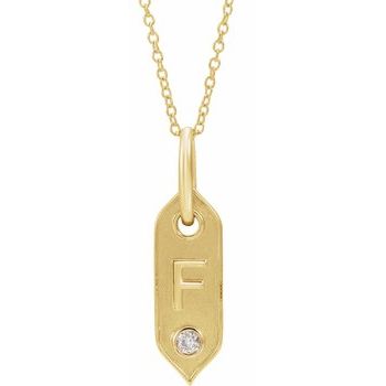 14K .05 CT Natural Diamond Initial F 16 - 18" Necklace - Balacia