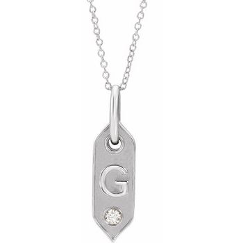 14K .05 CT Natural Diamond Initial G 16 - 18" Necklace - Balacia