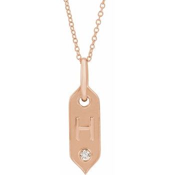 14K .05 CT Natural Diamond Initial H 16 - 18" Necklace - Balacia
