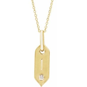 14K .05 CT Natural Diamond Initial I 16 - 18" Necklace - Balacia