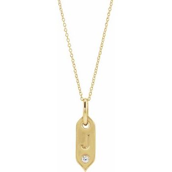 14K .05 CT Natural Diamond Initial J 16 - 18" Necklace - Balacia