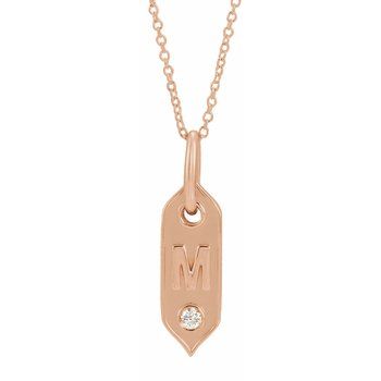 14K .05 CT Natural Diamond Initial M 16 - 18" Necklace - Balacia