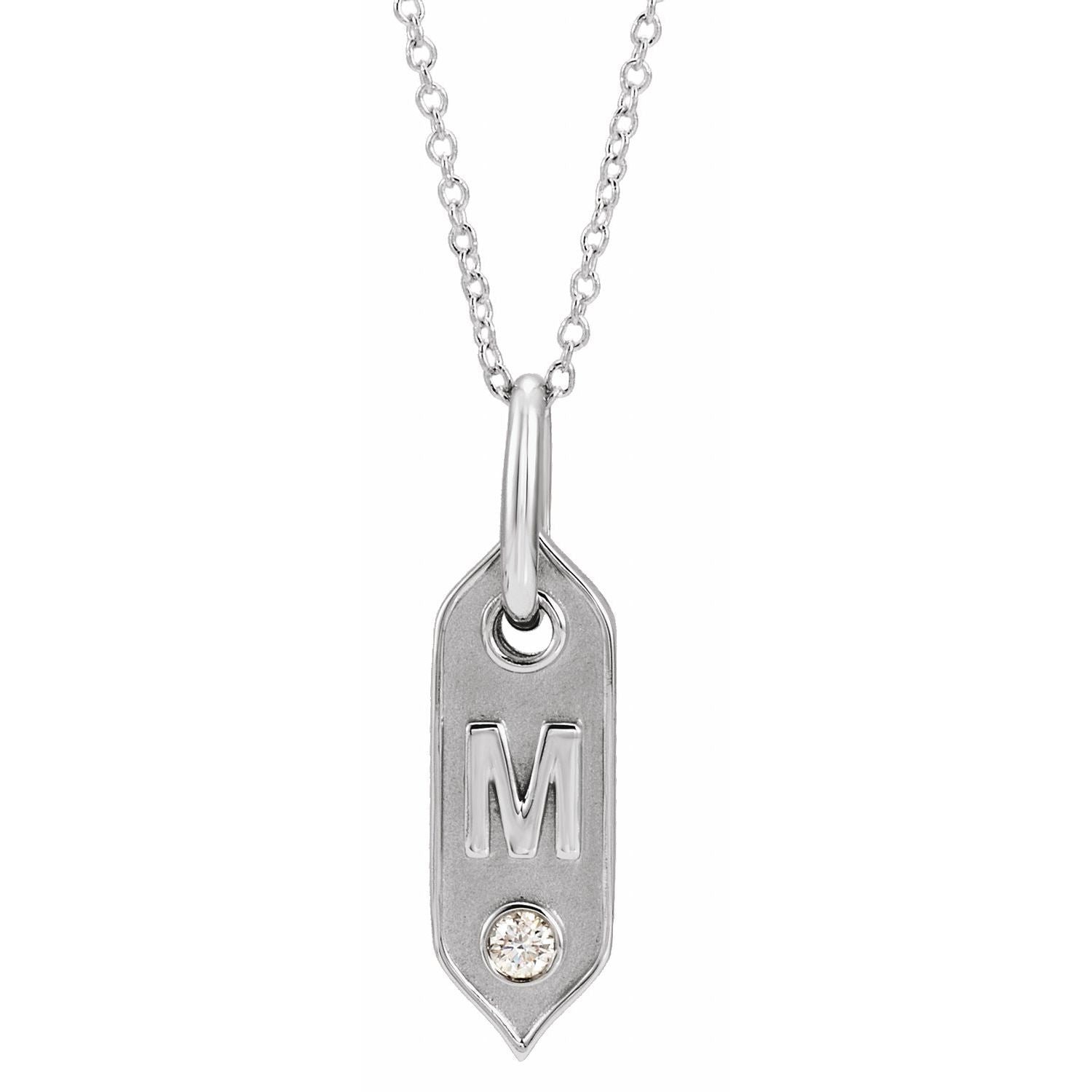 14K .05 CT Natural Diamond Initial M 16 - 18" Necklace - Balacia