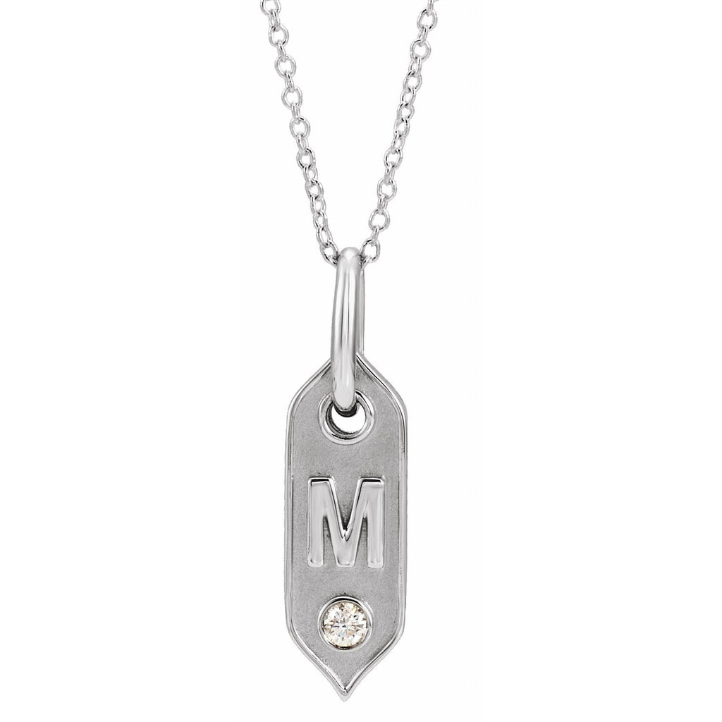 14K .05 CT Natural Diamond Initial M 16 - 18" Necklace - Balacia