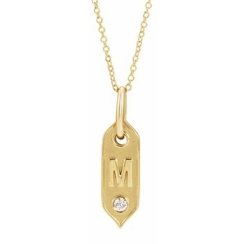 14K .05 CT Natural Diamond Initial M 16 - 18" Necklace - Balacia