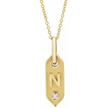 14K .05 CT Natural Diamond Initial N 16 - 18" Necklace - Balacia