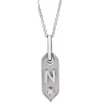 14K .05 CT Natural Diamond Initial N 16 - 18" Necklace - Balacia