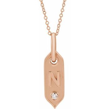 14K .05 CT Natural Diamond Initial N 16 - 18" Necklace - Balacia