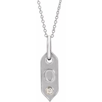 14K .05 CT Natural Diamond Initial O 16 - 18" Necklace - Balacia