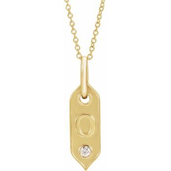 14K .05 CT Natural Diamond Initial O 16 - 18" Necklace - Balacia