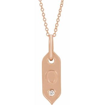 14K .05 CT Natural Diamond Initial O 16 - 18" Necklace - Balacia