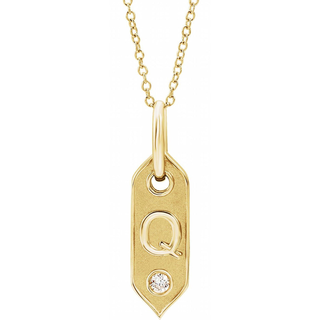 14K .05 CT Natural Diamond Initial Q 16 - 18" Necklace - Balacia