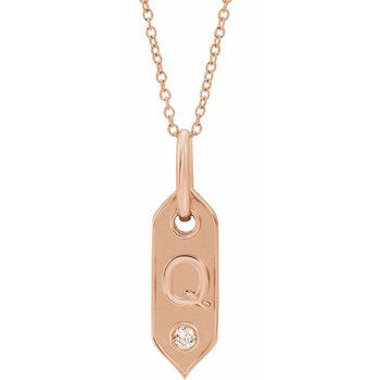 14K .05 CT Natural Diamond Initial Q 16 - 18" Necklace - Balacia