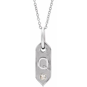 14K .05 CT Natural Diamond Initial Q 16 - 18" Necklace - Balacia