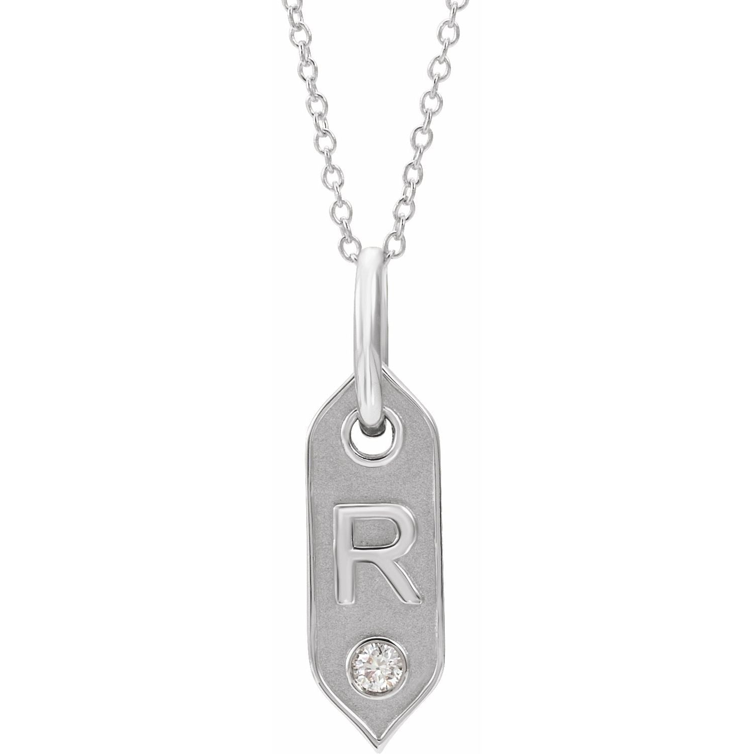 14K .05 CT Natural Diamond Initial R 16 - 18" Necklace - Balacia