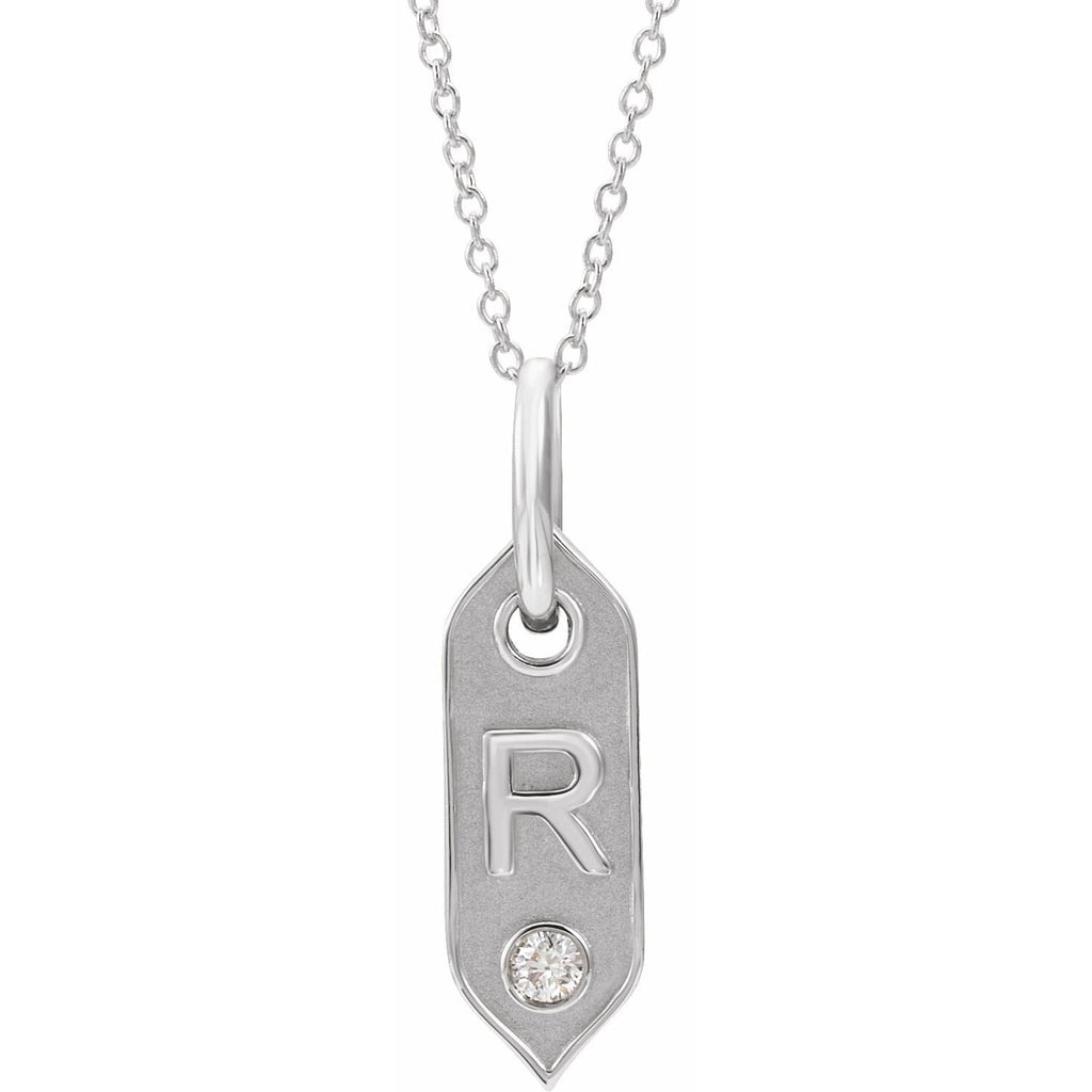 14K .05 CT Natural Diamond Initial R 16 - 18" Necklace - Balacia