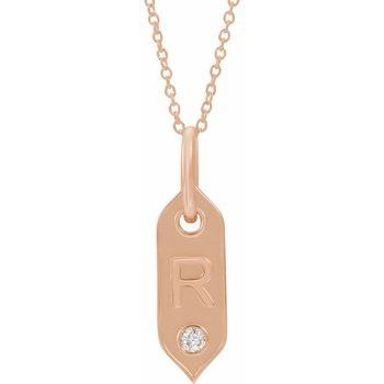 14K .05 CT Natural Diamond Initial R 16 - 18" Necklace - Balacia