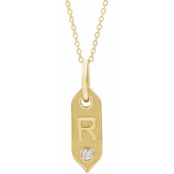 14K .05 CT Natural Diamond Initial R 16 - 18" Necklace - Balacia