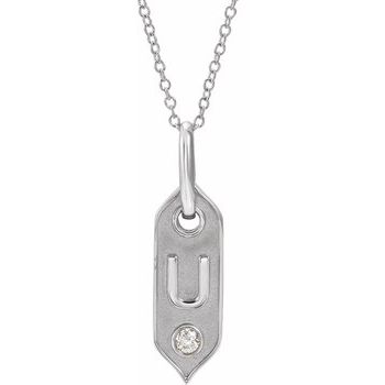 14K .05 CT Natural Diamond Initial U 16 - 18" Necklace - Balacia