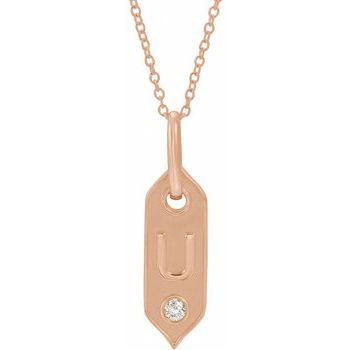 14K .05 CT Natural Diamond Initial U 16 - 18" Necklace - Balacia